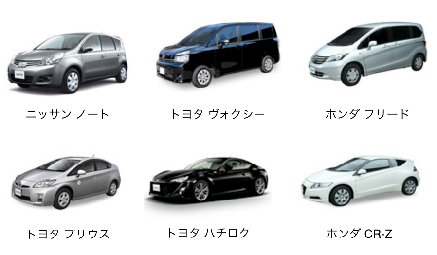 カレコで乗れるクルマの一例