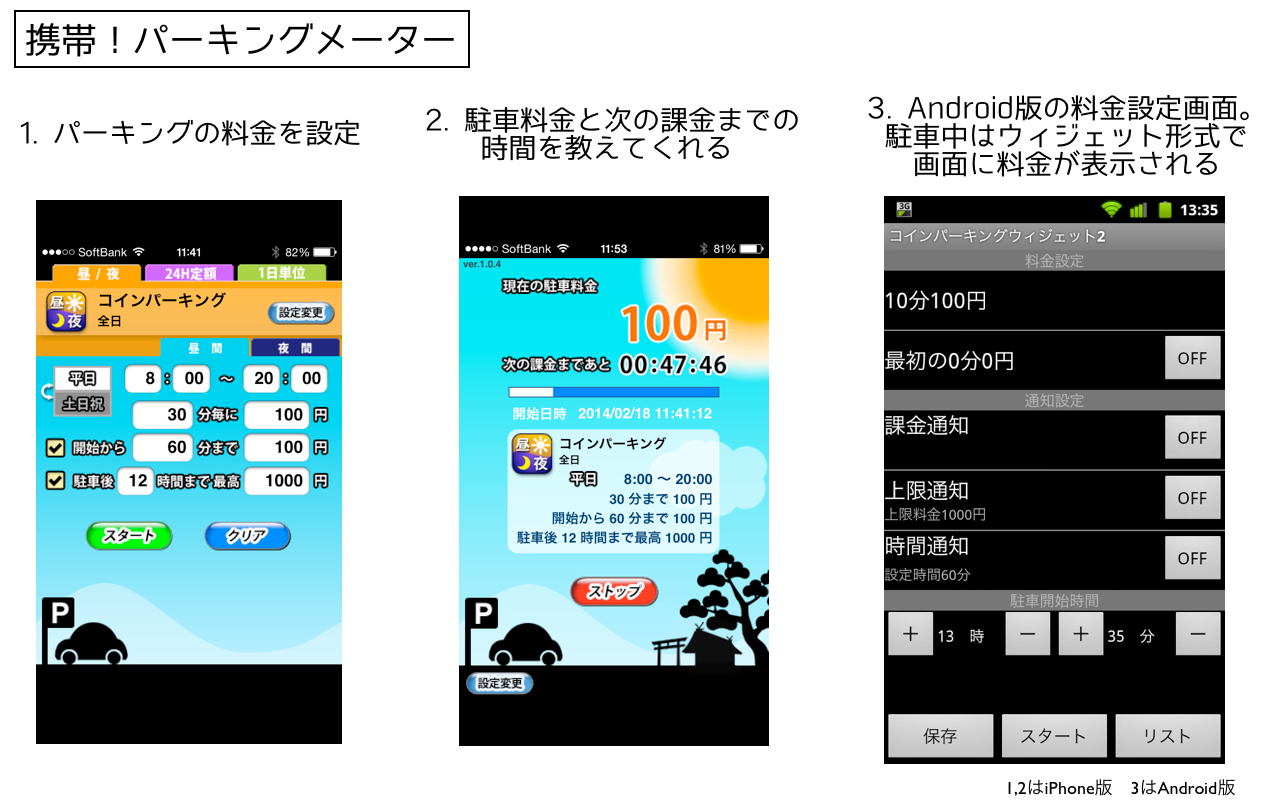 携帯！パーキングメーター/コインパーキングウィジェット2で駐車料金をチェック