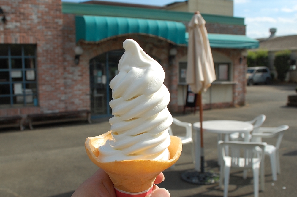 フレッシュミルクのソフトクリームは(税込み300円)。夏期と冬期ではレシピが替わり、冬期はコクを前面に押し出した味になるそう
