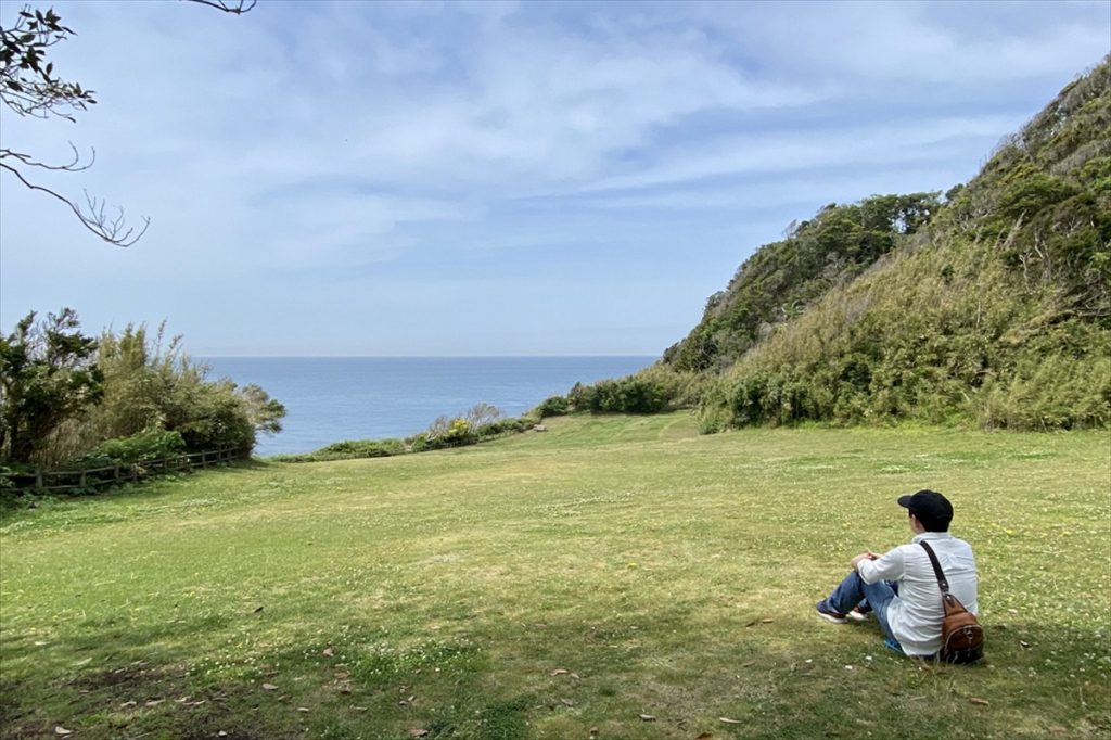 空気は少しけぶっていたものの、芝生園地からは大島が近くに見えた