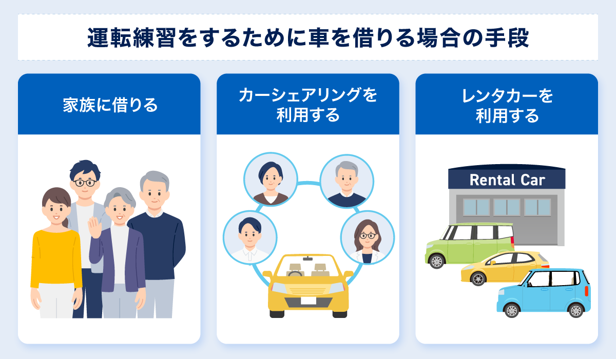 運転練習をするために車を借りる場合の手段