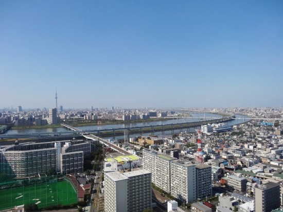 展望台から東京の町並みを一望、スカイツリーも見える