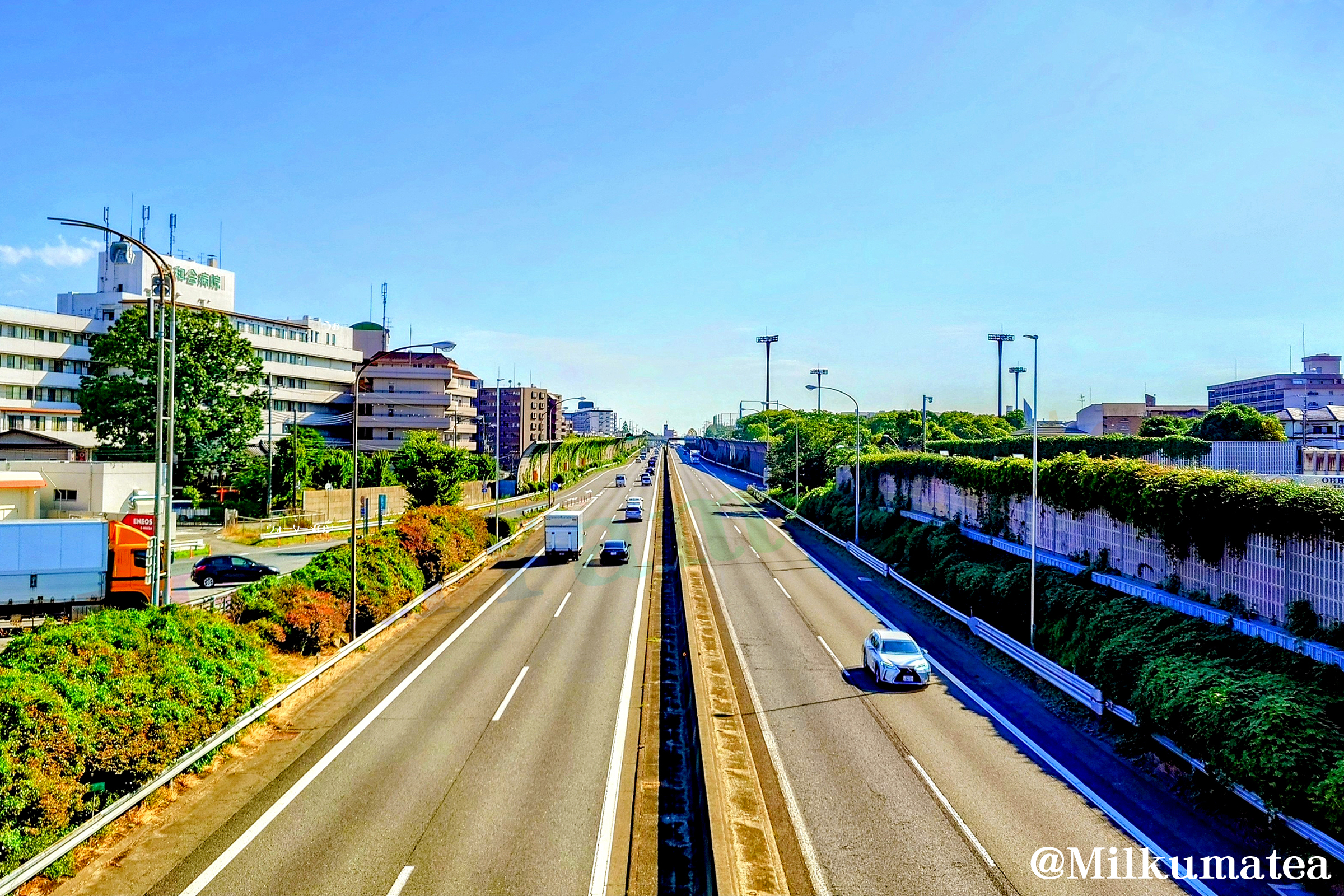 跨道橋から見える景色。上り線方面（撮影：山形みらい）