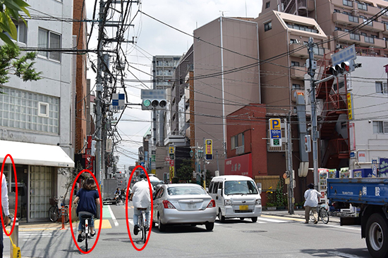 自転車のフラつき、歩行者のはみ出し