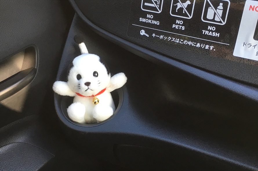 江戸ワンダーランドで購入した「ニャンまげぬいぐるみ」をお供に、日光市内のドライブへ出発！ 