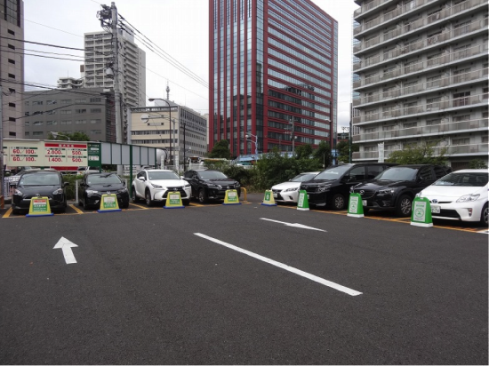 リパーク芝浦3丁目第2ステーションにはたくさんのクルマが配備されている