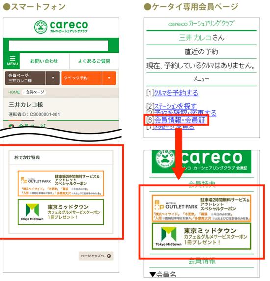 三井アウトレットパーク、東京ミッドタウンの特典バナーの表示方法
