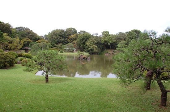 大泉水に浮かぶ洞窟組石「蓬莱島」は、六義園を代表するオブジェクトのひとつ