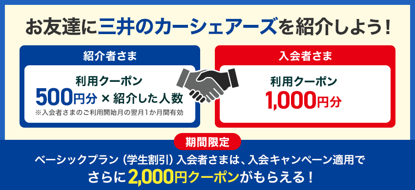 お友達に三井のカーシェアーズを紹介しよう！